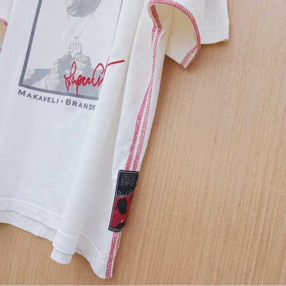 VTG Y2K Tupac Makaveli Beige Embroidered Hip Hop Streetwear Tee Shirt Size XL - Picture 6 of 8